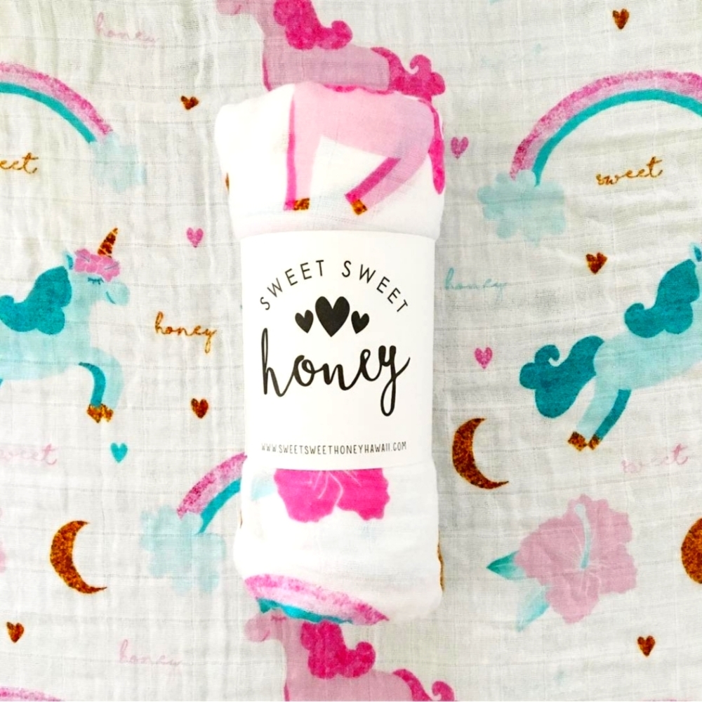 Sweet Sweet Honey Hawaii Unicorn Cotton Muslin Swaddle New